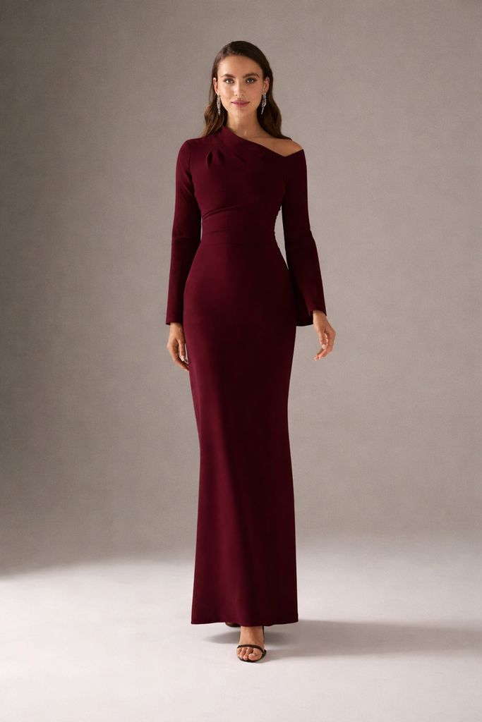 Burgundy Bare Shoulder