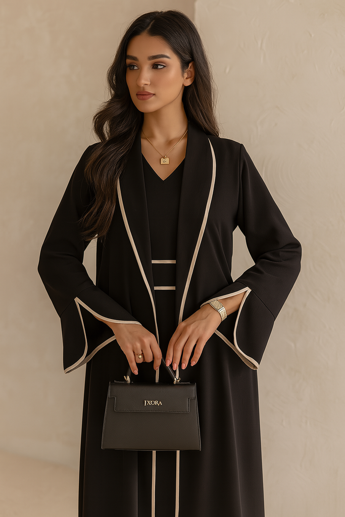 Black Lined + Belt Elegant Kaftan
