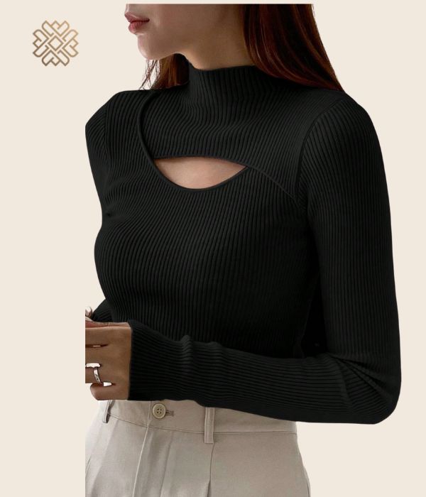 توب مضلع خامة ديربي شكل بيضاوي Ribbed top, derby fabric, oval shape - Ixora اكسورا