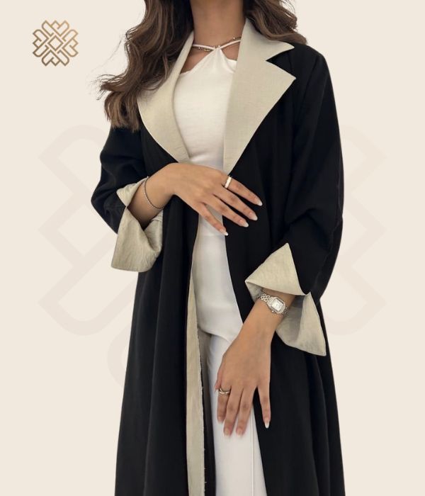 Luxury Cardigan (Kaftan) BiegeBlack - Ixora اكسورا